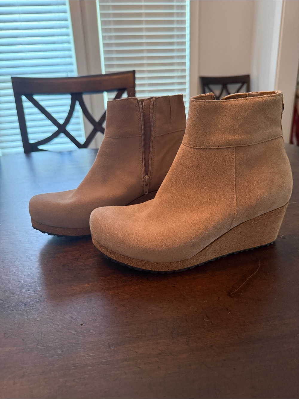 Wedge Ankle Booties in light Tan Suede for Women